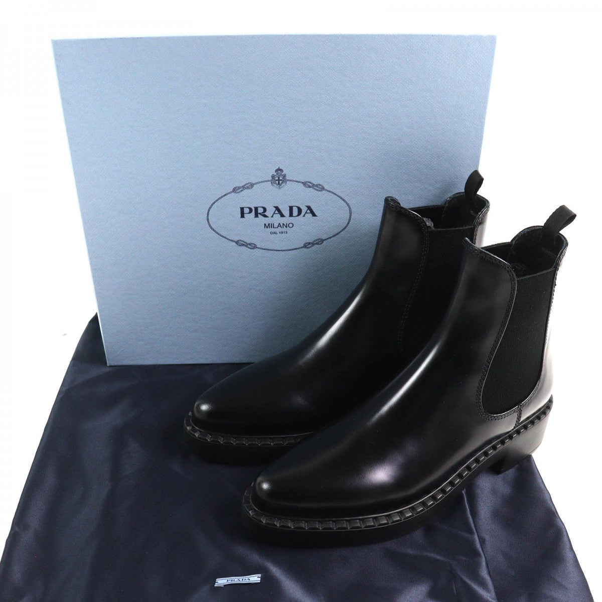 PRADA – Brushed Leather Short Boots – Black “Chocolate” – Size 37.5 –