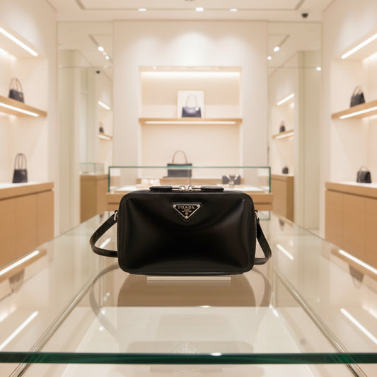 PRADA – Brick Shoulder Bag – Black Brushed Leather – Italy