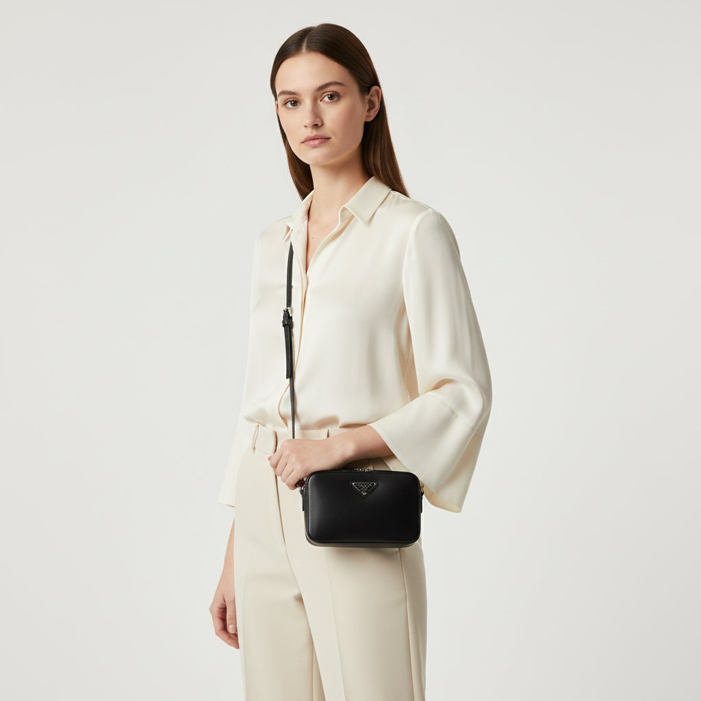 PRADA – Brick Shoulder Bag – Black Brushed Leather – Italy