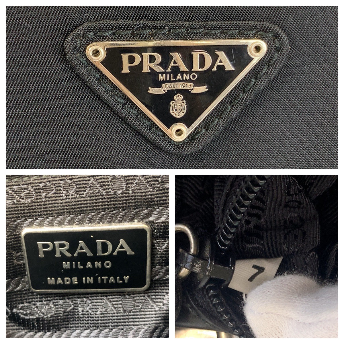 PRADA – Nylon Shoulder Pochette with Triangle Logo – Black with Silver Hardware –