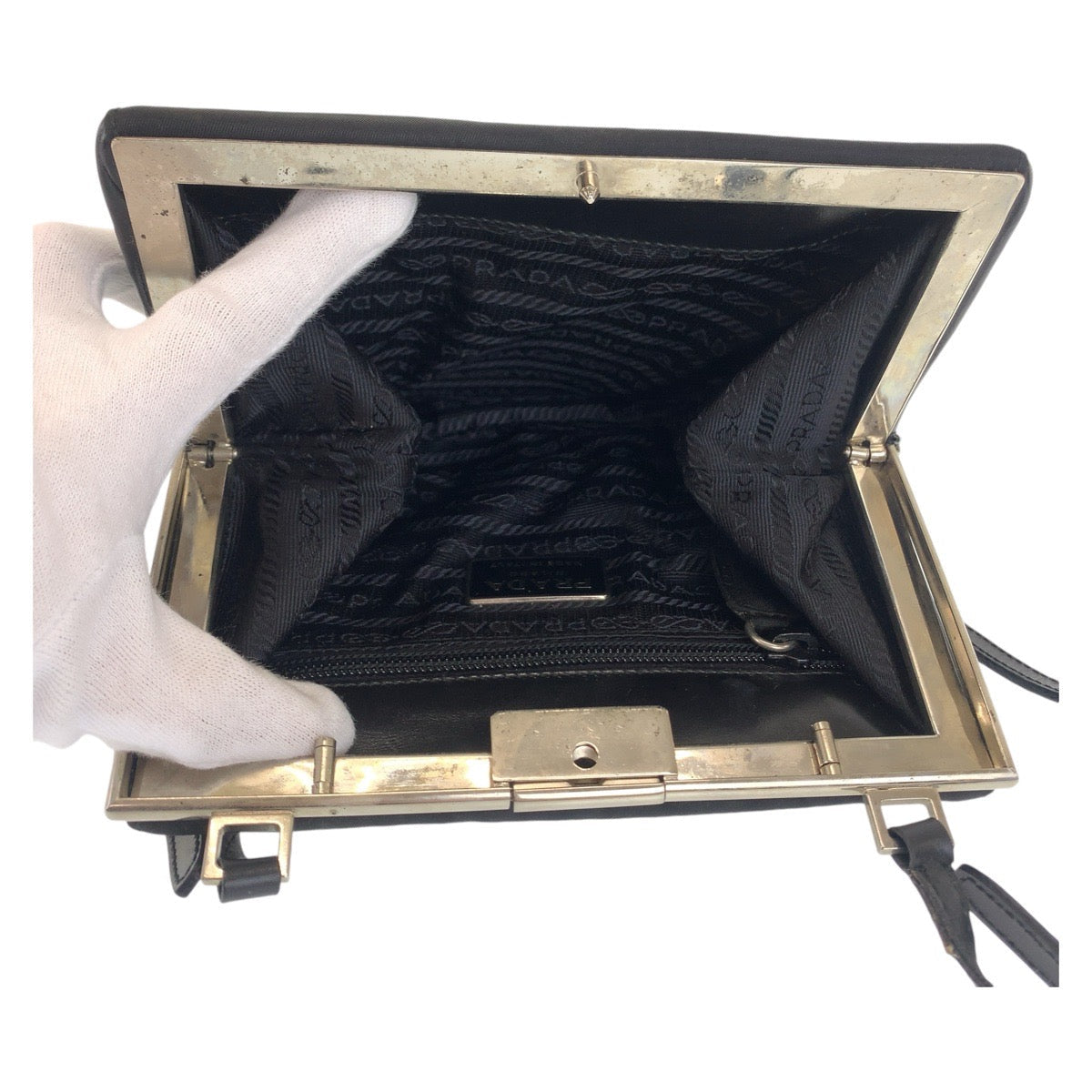 PRADA – Nylon Shoulder Pochette with Triangle Logo – Black with Silver Hardware –