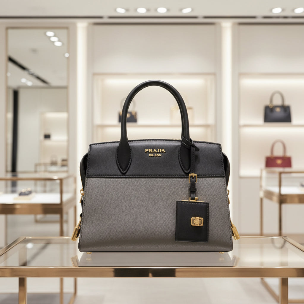 PRADA – Esplanade Bicolor 2WAY Tote Bag Saffiano Leather Gray with Gold Hardware