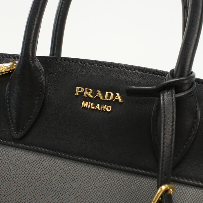 PRADA – Esplanade Bicolor 2WAY Tote Bag Saffiano Leather Gray with Gold Hardware