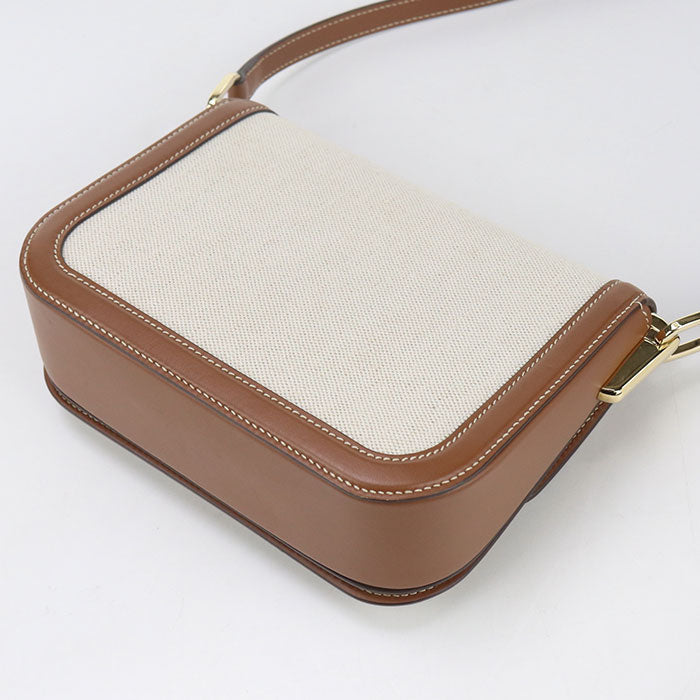 PRADA – Canvas & Leather Shoulder Bag – Beige with Gold Hardware