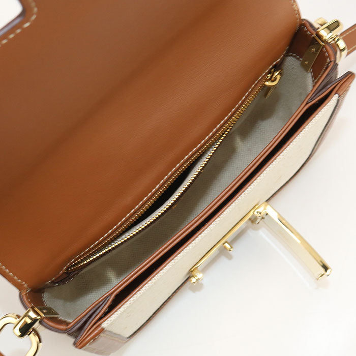 PRADA – Canvas & Leather Shoulder Bag – Beige with Gold Hardware