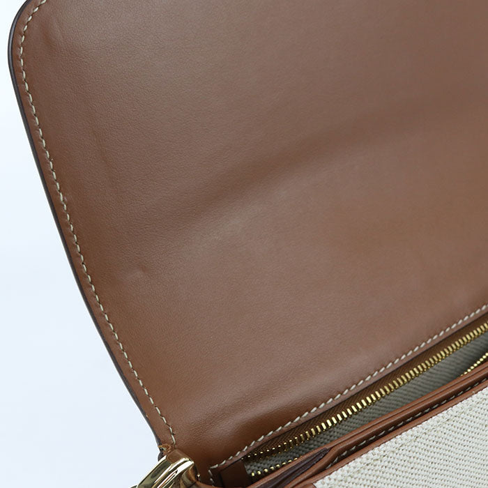 PRADA – Canvas & Leather Shoulder Bag – Beige with Gold Hardware