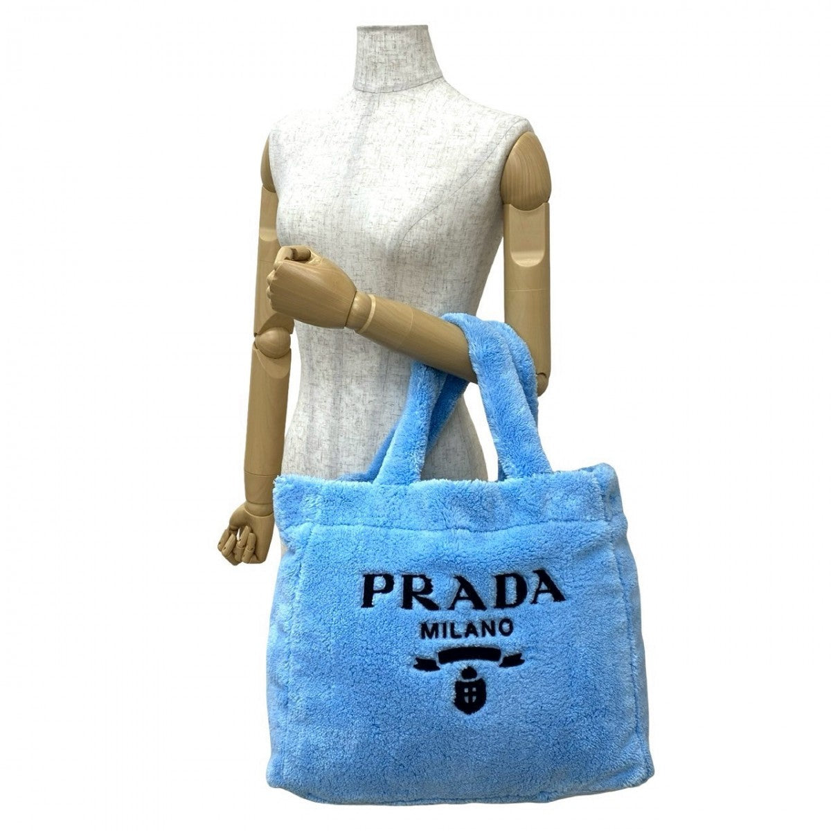 PRADA – Terry Tote Bag (Pile Towel) with Triangle Logo – Blue –