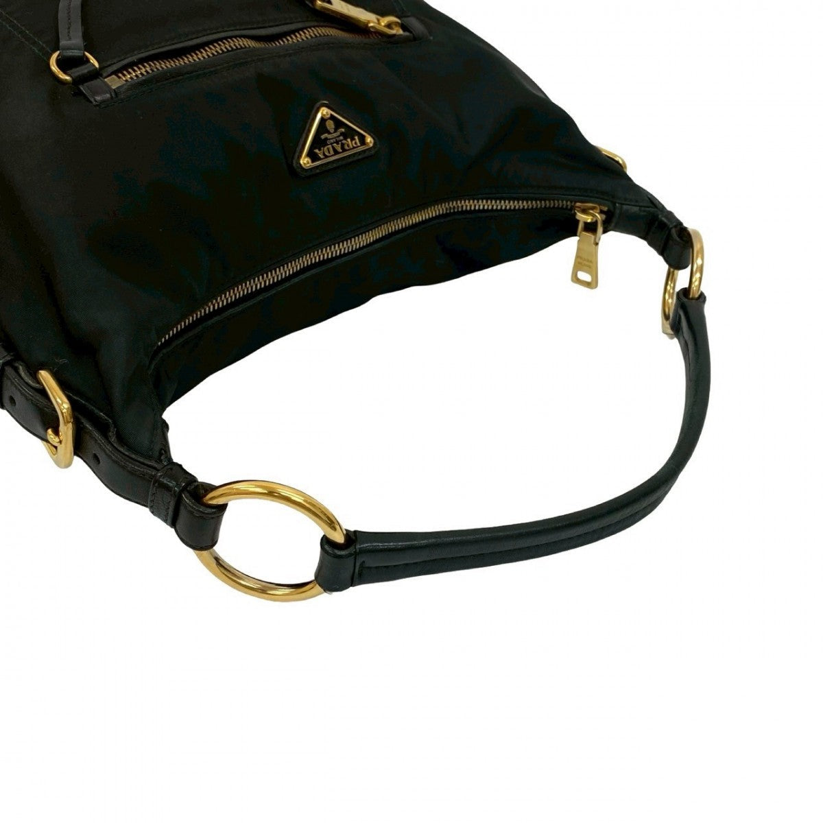 PRADA – Nylon &amp; Leather Shoulder Bag with Triangle Logo – Black