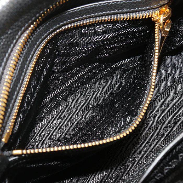 PRADA – 2WAY Vittello Leather Handbag – Black with Gold Hardware –