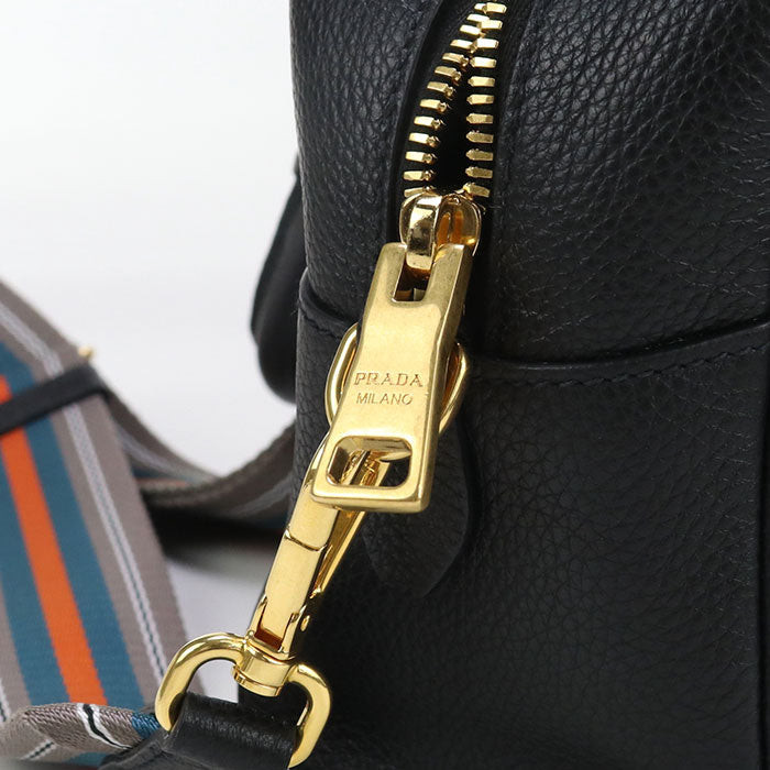 PRADA – 2WAY Vittello Leather Handbag – Black with Gold Hardware –