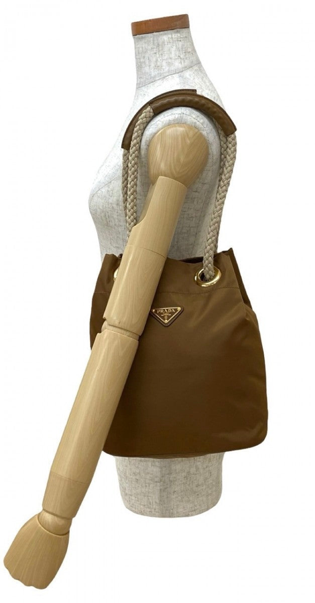 PRADA – Marina Small Re-Nylon & Leather Shoulder Bag – Brown with Triangle Logo –