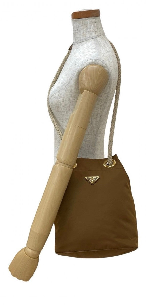 PRADA – Marina Small Re-Nylon & Leather Shoulder Bag – Brown with Triangle Logo –