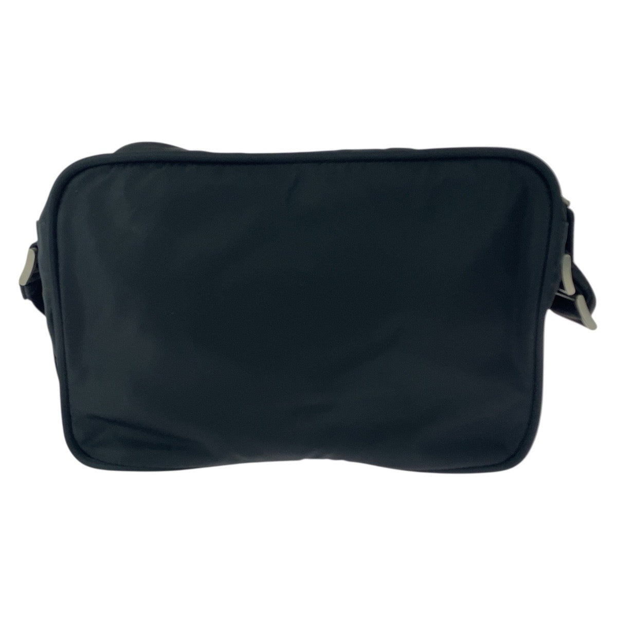 PRADA – Nylon Shoulder Bag with Triangle Logo – Black with Silver Hardware –