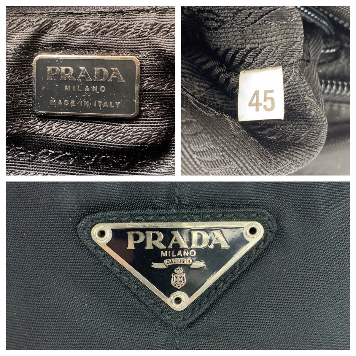 PRADA – Nylon Shoulder Bag with Triangle Logo – Black with Silver Hardware –