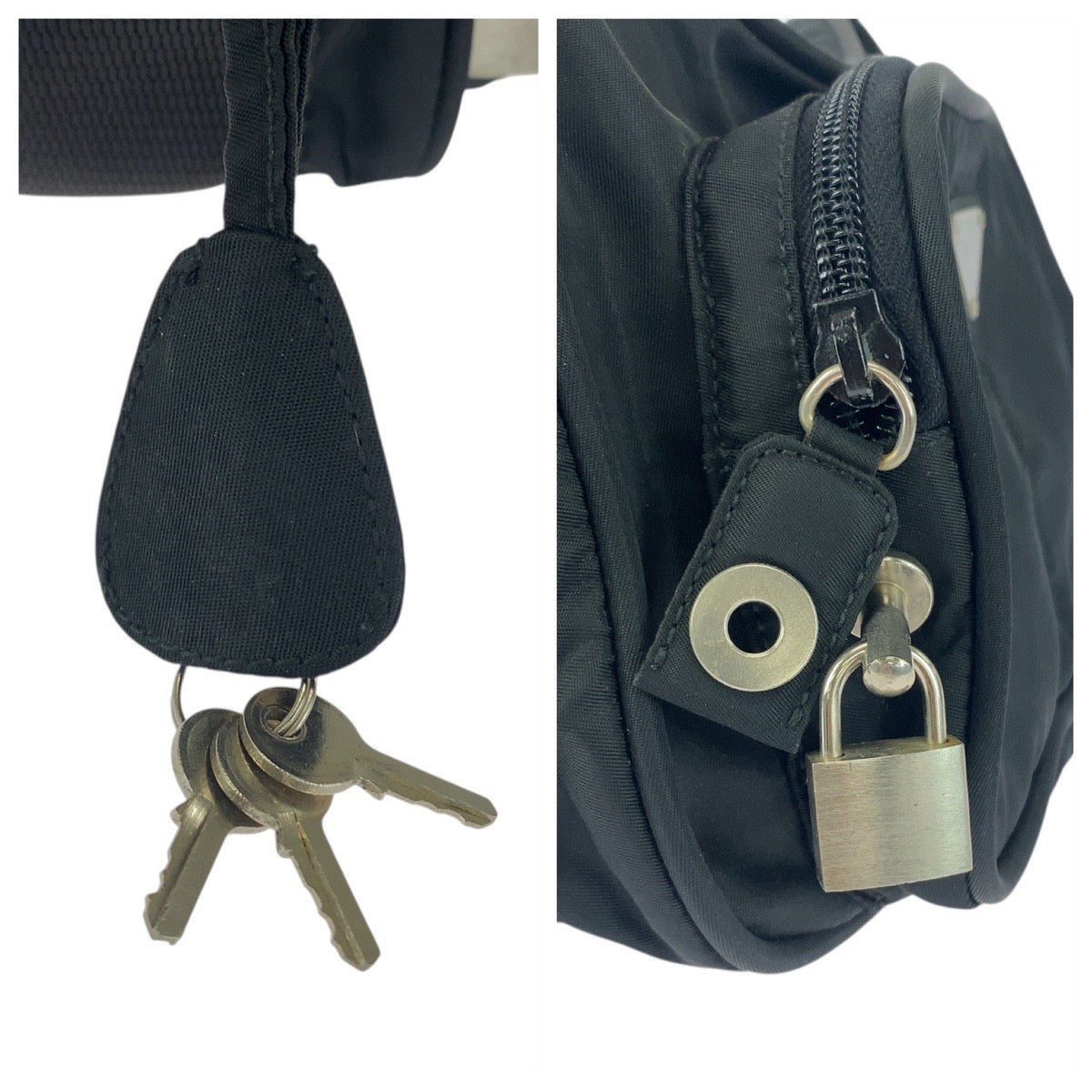 PRADA – Nylon Shoulder Bag with Triangle Logo – Black with Silver Hardware –