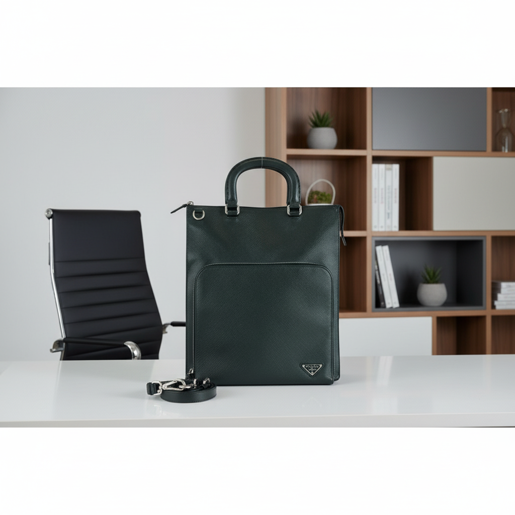 PRADA – Saffiano Leather Triangle Logo Tote Bag – Black – Men’s Business / Briefcase Style