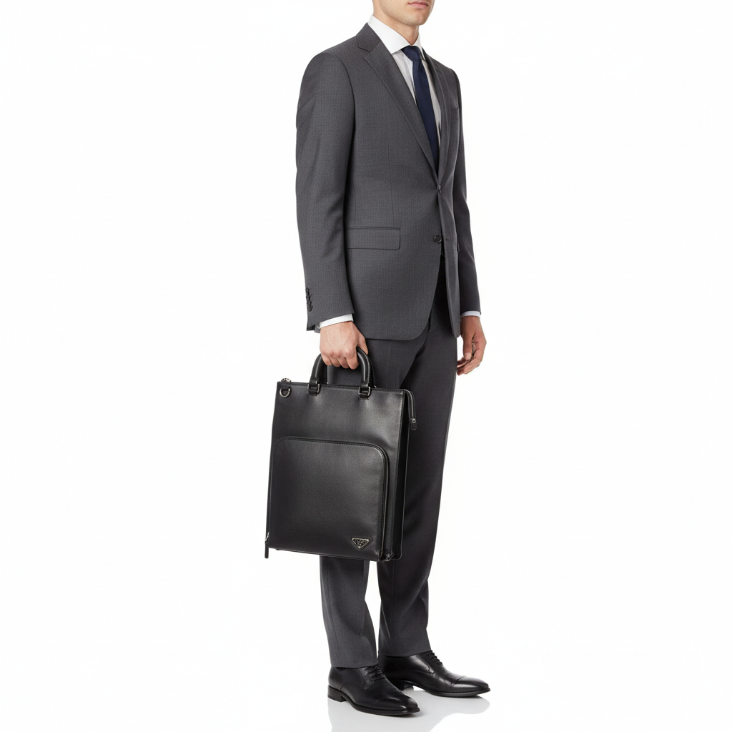 PRADA – Saffiano Leather Triangle Logo Tote Bag – Black – Men’s Business / Briefcase Style