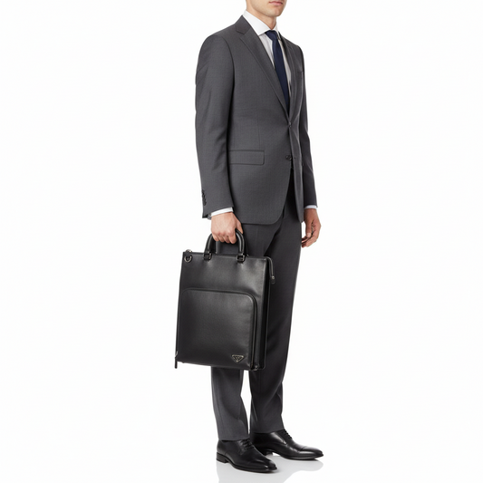 PRADA – Saffiano Leather Triangle Logo Tote Bag – Black – Men’s Business / Briefcase Style