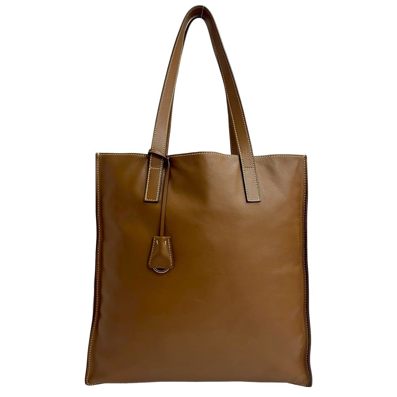 PRADA – Brown Leather Triangle Logo Tote Bag –