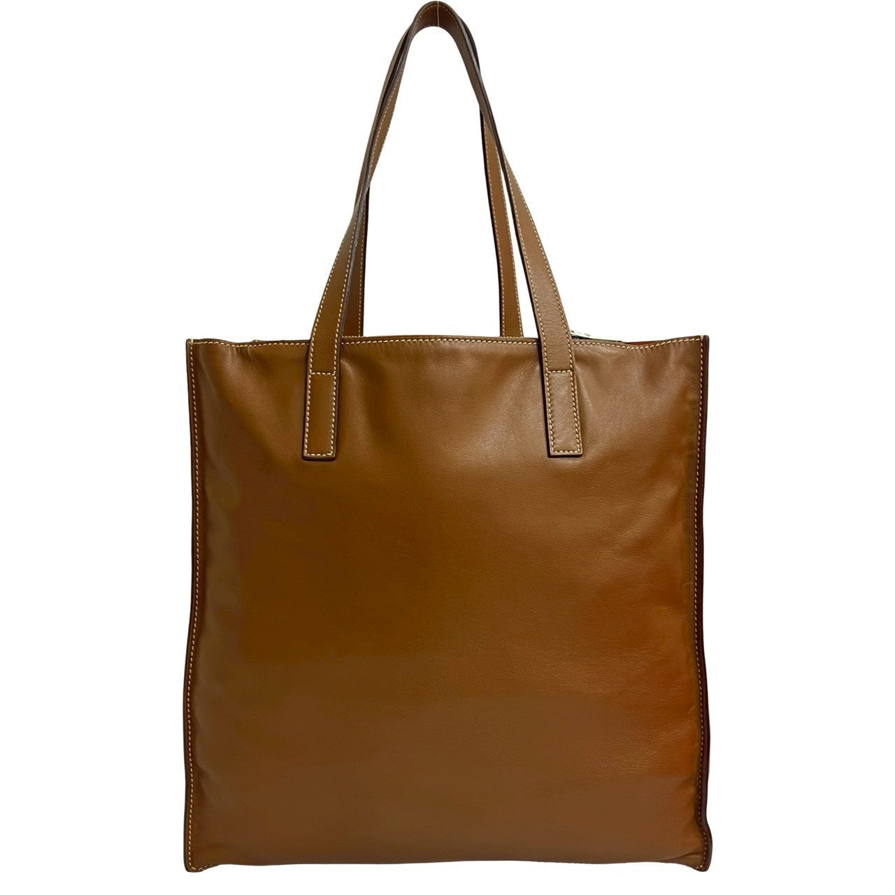 PRADA – Brown Leather Triangle Logo Tote Bag –