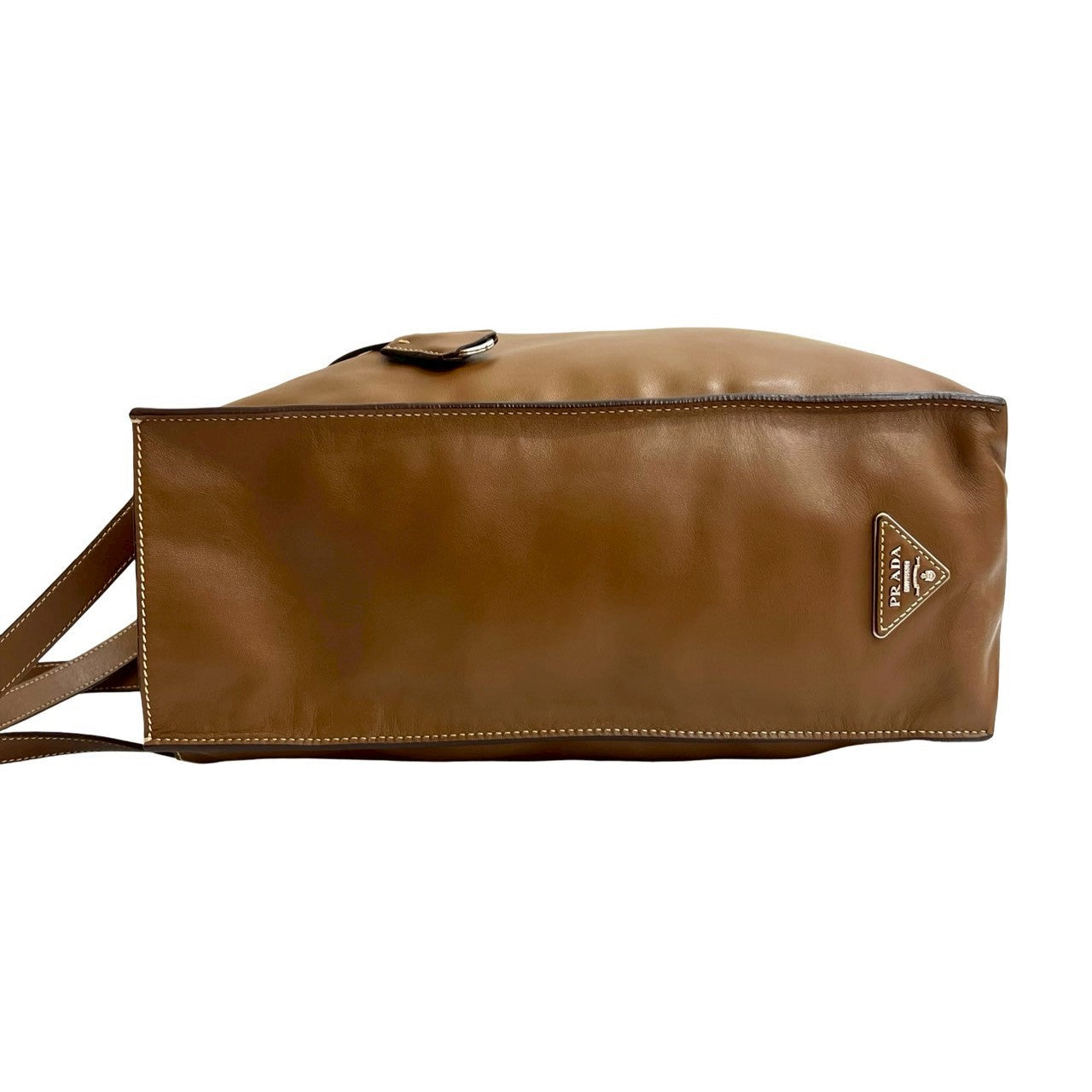PRADA – Brown Leather Triangle Logo Tote Bag –
