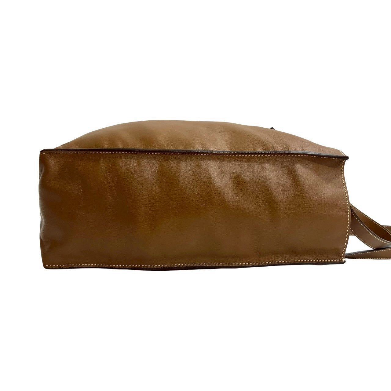 PRADA – Brown Leather Triangle Logo Tote Bag –