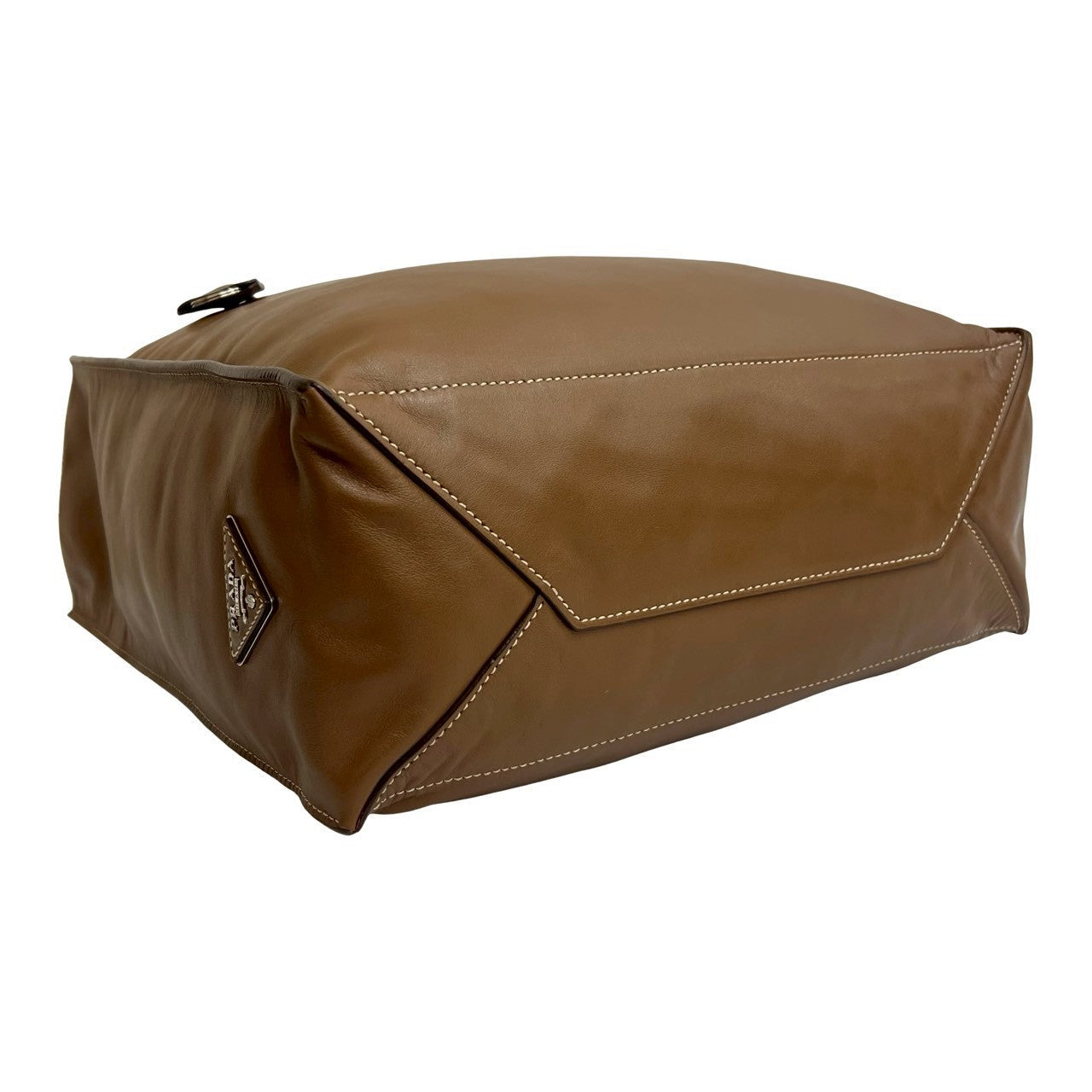 PRADA – Brown Leather Triangle Logo Tote Bag –