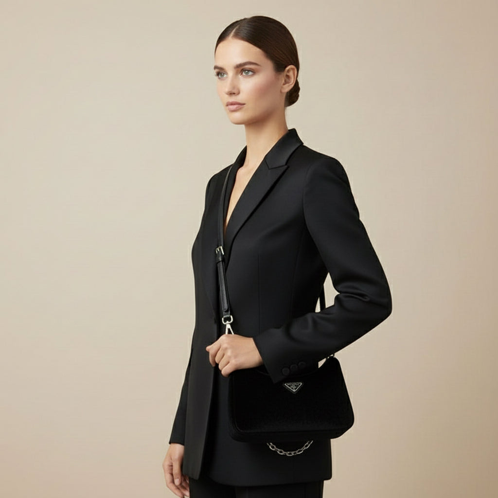 PRADA – Velvet Mini Re-Edition Shoulder Bag – Black with Gold Hardware –