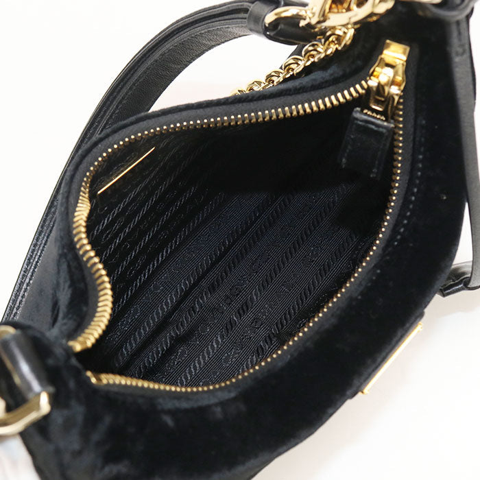 PRADA – Velvet Mini Re-Edition Shoulder Bag – Black with Gold Hardware –