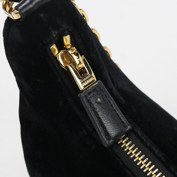 PRADA – Velvet Mini Re-Edition Shoulder Bag – Black with Gold Hardware –
