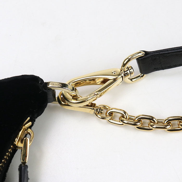 PRADA – Velvet Mini Re-Edition Shoulder Bag – Black with Gold Hardware –