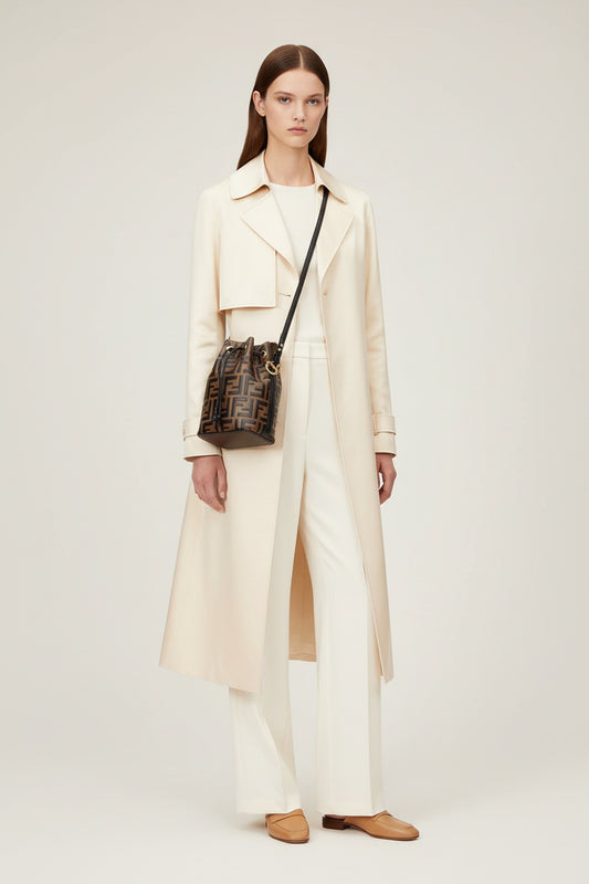 FENDI Mini Mon Trésor Bucket Bag – Brown FF Embossed Leather – 2-Way Drawstring – 100% Authentic Previously myOwned | Excellent Condition