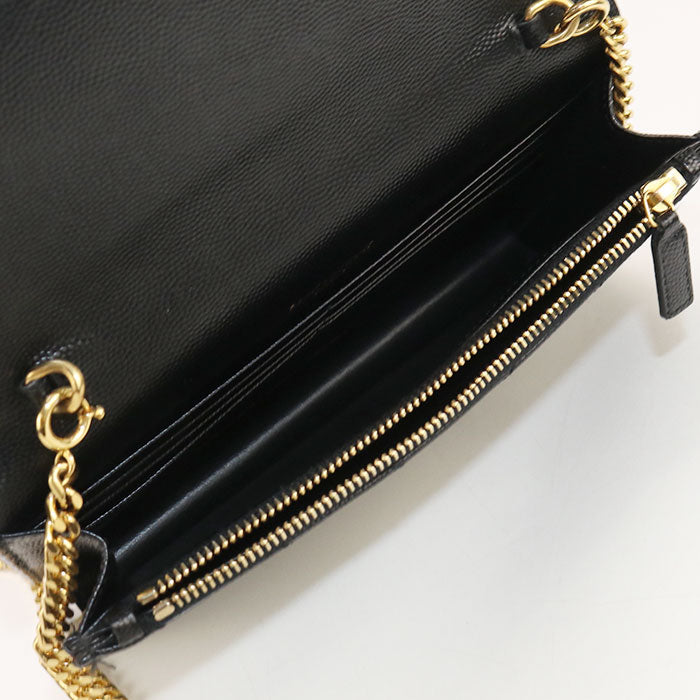 SAINT LAURENT – Envelope Cassandra Chain Wallet – Black Calfskin with Gold-Tone Hardware –