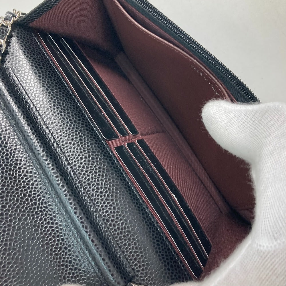 CHANEL  Chain Wallet in Black Quilted Caviar Leather –	Designed by Karl Lagerfeld, 2010s, 100% Authentic Pre-Owned