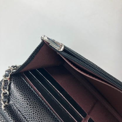CHANEL  Chain Wallet in Black Quilted Caviar Leather –	Designed by Karl Lagerfeld, 2010s, 100% Authentic Pre-Owned