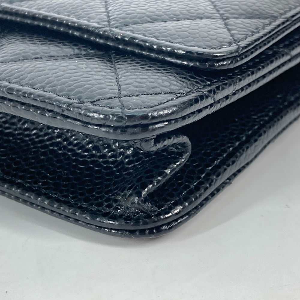 CHANEL  Chain Wallet in Black Quilted Caviar Leather –	Designed by Karl Lagerfeld, 2010s, 100% Authentic Pre-Owned