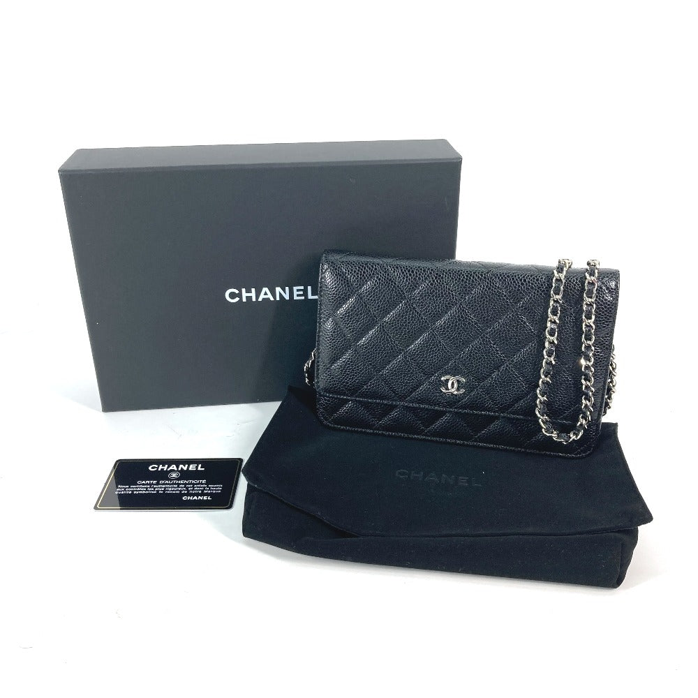 CHANEL  Chain Wallet in Black Quilted Caviar Leather –	Designed by Karl Lagerfeld, 2010s, 100% Authentic Pre-Owned