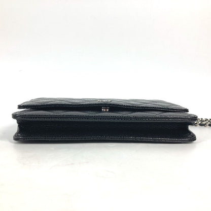 CHANEL  Chain Wallet in Black Quilted Caviar Leather –	Designed by Karl Lagerfeld, 2010s, 100% Authentic Pre-Owned