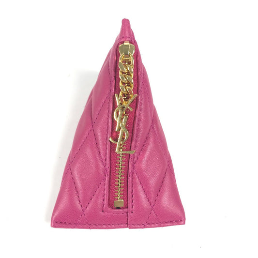 SAINT LAURENT PARIS Coin case leather pink Quilting Triangle Women Used Authentic✨Near New
