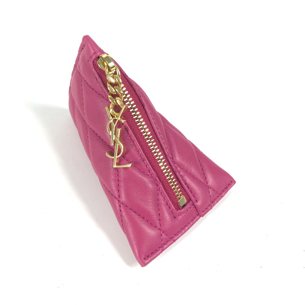SAINT LAURENT PARIS Coin case leather pink Quilting Triangle Women Used Authentic✨Near New