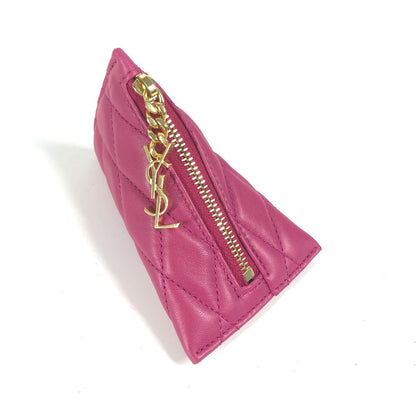 SAINT LAURENT PARIS Coin case leather pink Quilting Triangle Women Used Authentic✨Near New