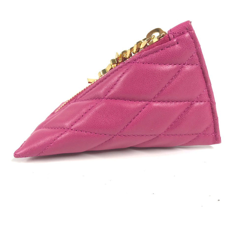 SAINT LAURENT PARIS Coin case leather pink Quilting Triangle Women Used Authentic✨Near New