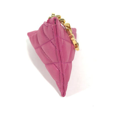 SAINT LAURENT PARIS Coin case leather pink Quilting Triangle Women Used Authentic✨Near New