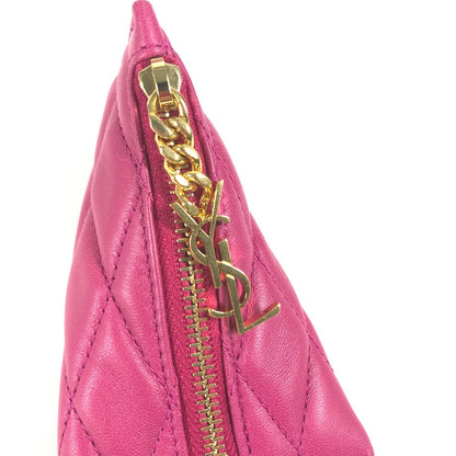 SAINT LAURENT PARIS Coin case leather pink Quilting Triangle Women Used Authentic✨Near New