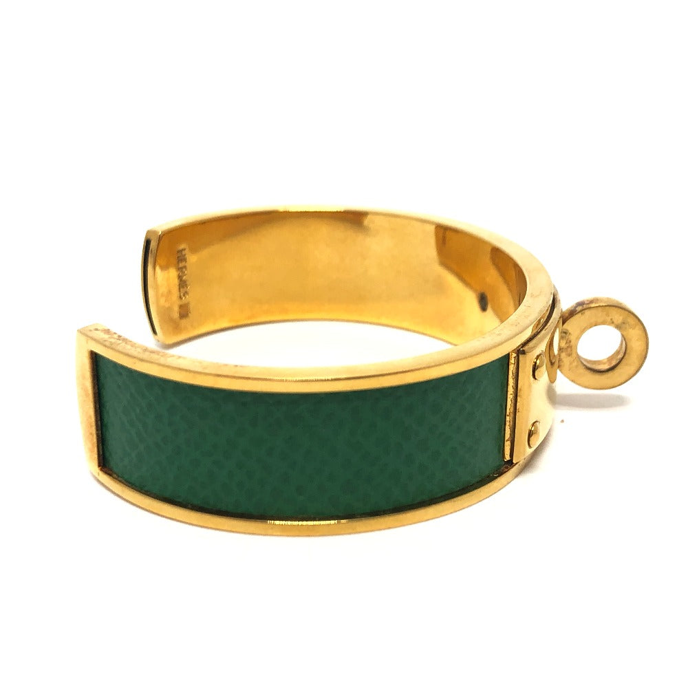Hermès Kelly Bangle T-241101-38 Gold-Plated with Green Leather Inlay – Designed by Pierre Hardy, 2000s, 100% Authentic ✨Very Good Pre-Owned
