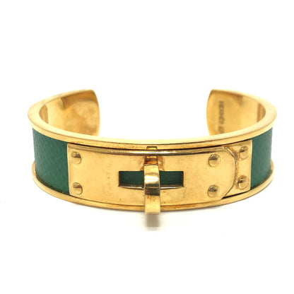 Hermès Kelly Bangle T-241101-38 Gold-Plated with Green Leather Inlay – Designed by Pierre Hardy, 2000s, 100% Authentic ✨Very Good Pre-Owned