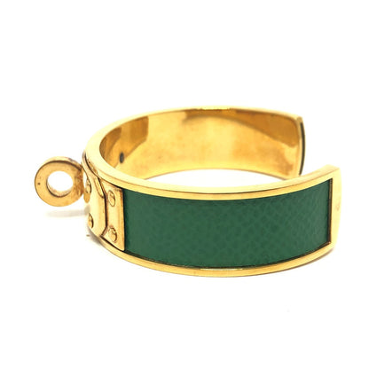 Hermès Kelly Bangle T-241101-38 Gold-Plated with Green Leather Inlay – Designed by Pierre Hardy, 2000s, 100% Authentic ✨Very Good Pre-Owned