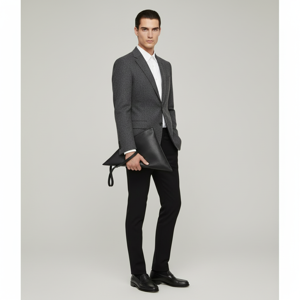 BOTTEGA VENETA – Black Leather Clutch / Business Pouch –