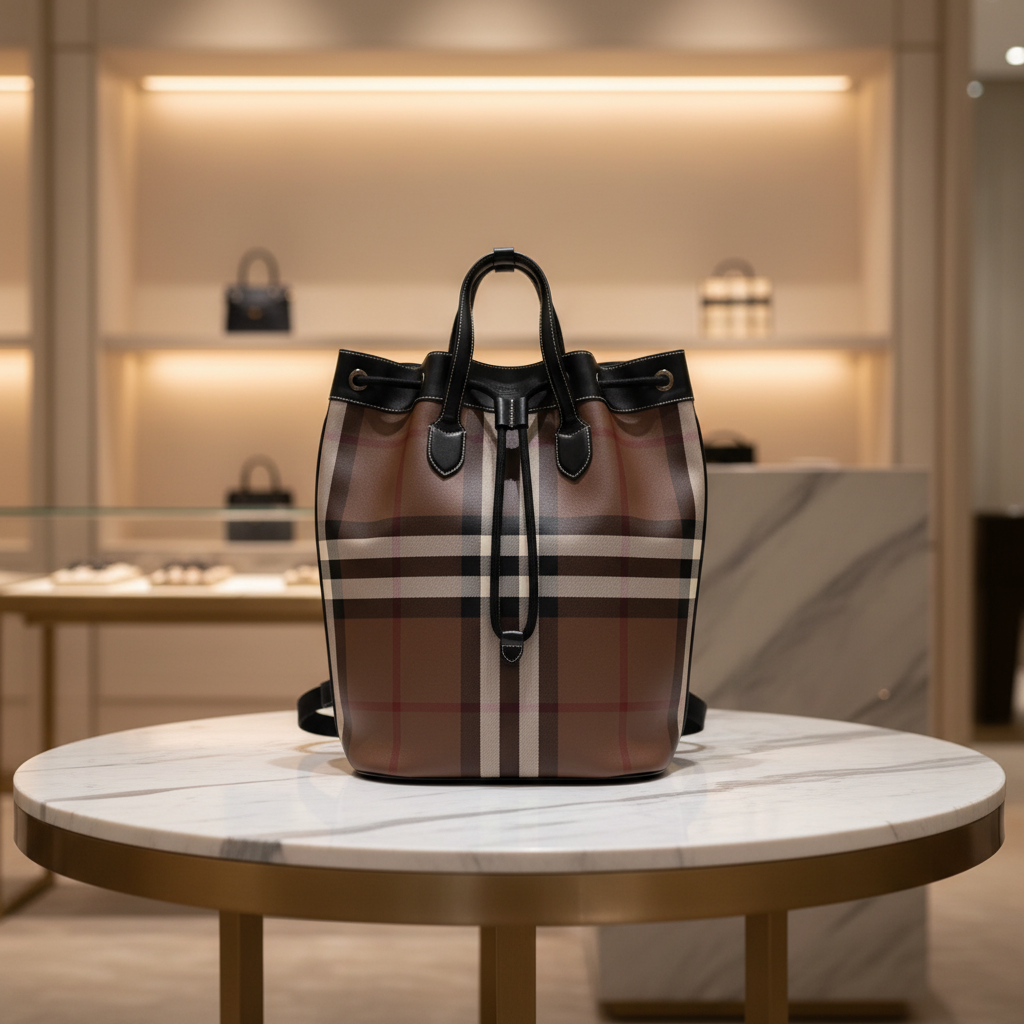 Burberry – Drawstring Backpack / 2-Way Tote – Nova Check – pvc& Leather