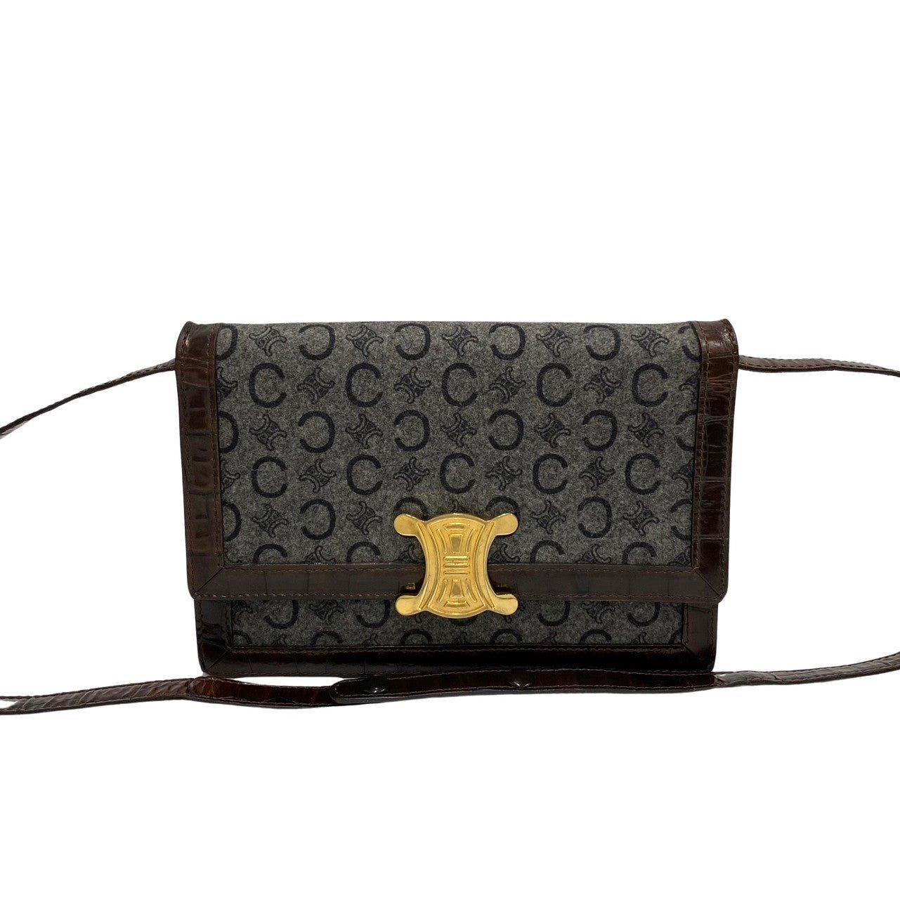 CELINE Macadam Triomphe Logo Crossbody Bag in Coated Canvas & Leather (Vintage, Circa 1990s, Designer: Michael Kors – Macadam Collection) – Pre - Owned, 100% Authentic Item No. 733d732 - 19079 - LLUXE.CA